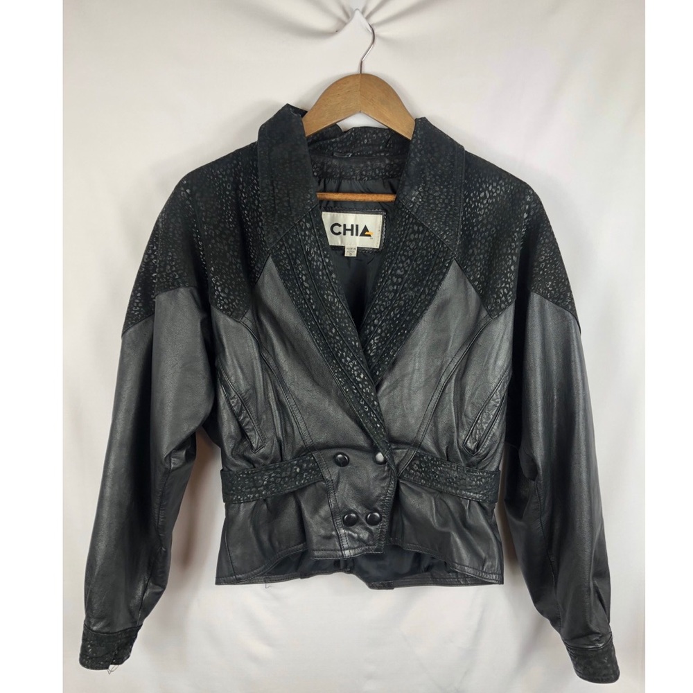 Black Leather Jacket W/ Cheetah Print